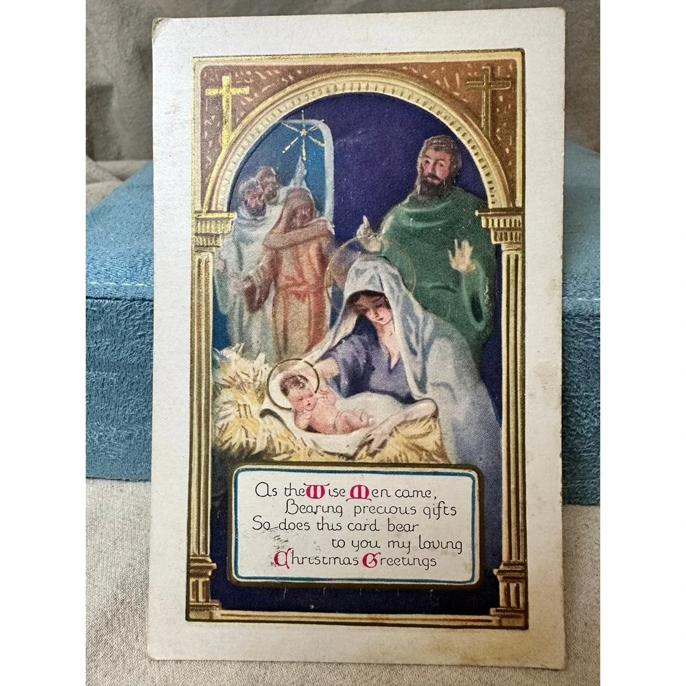 Vintage 1930's Christmas Postcard Nativity Scene